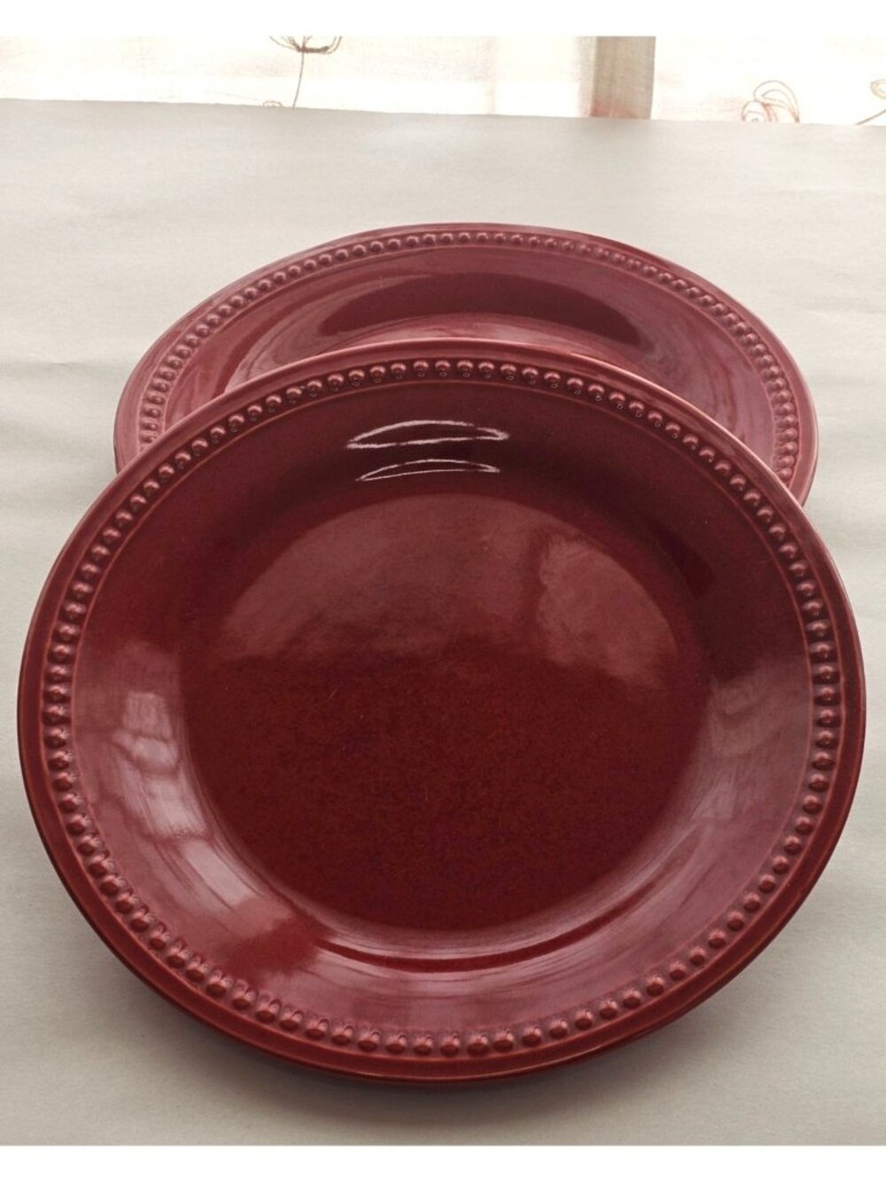 2 Pier 1 Spice Route Paprika Salad Plates 8.5" Red Beaded Stoneware Dishes